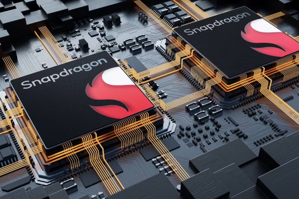 3D renders of snap dragon computer processing chips on a motherboard