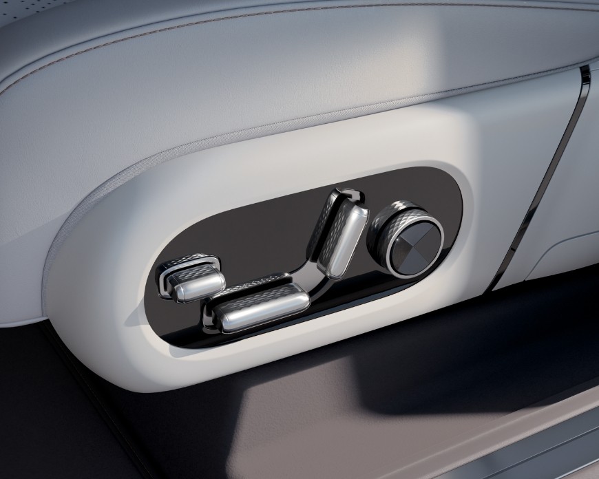 Close up of the seat control dial in the Zeekr luxury SUV