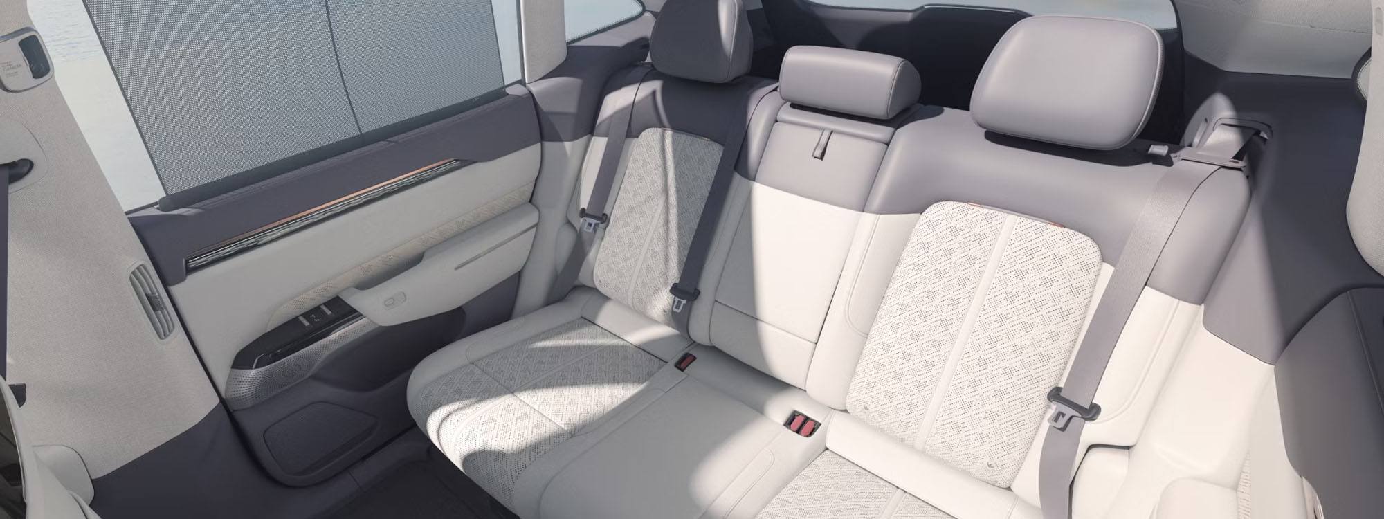 White & light grey rear interior upholstery of a Zeekr SUV