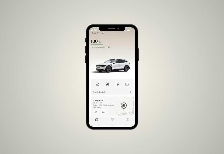 A mobile phone showing the Zeekr app open