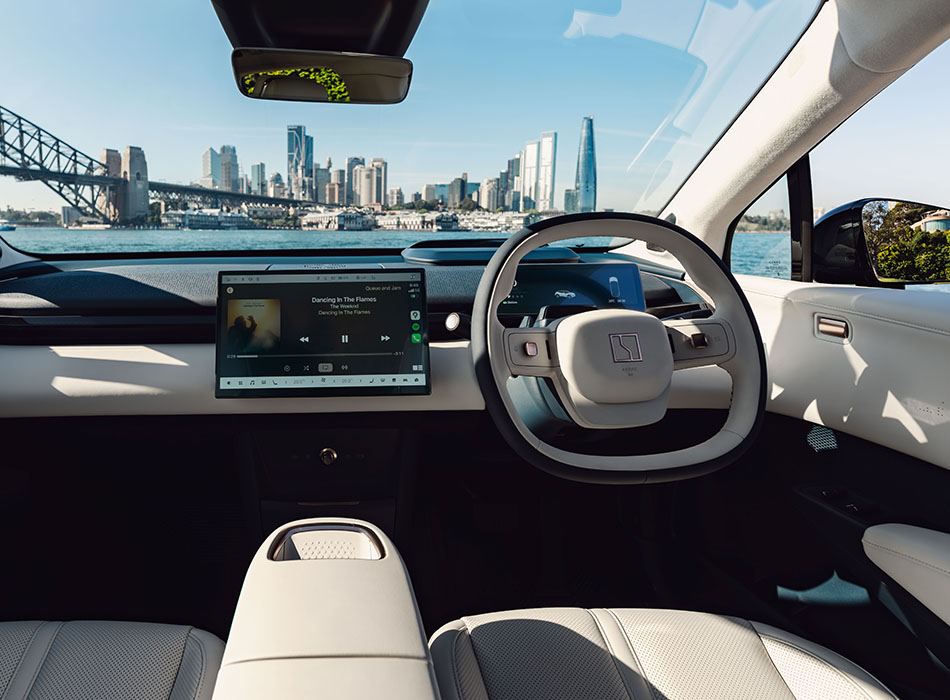 White fabric interior of a Zeekr electric vehilce