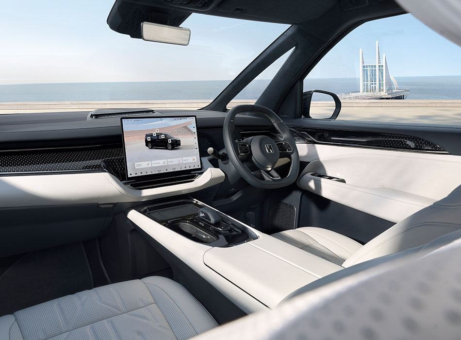 White leather interior of a Zeekr luxury electric car