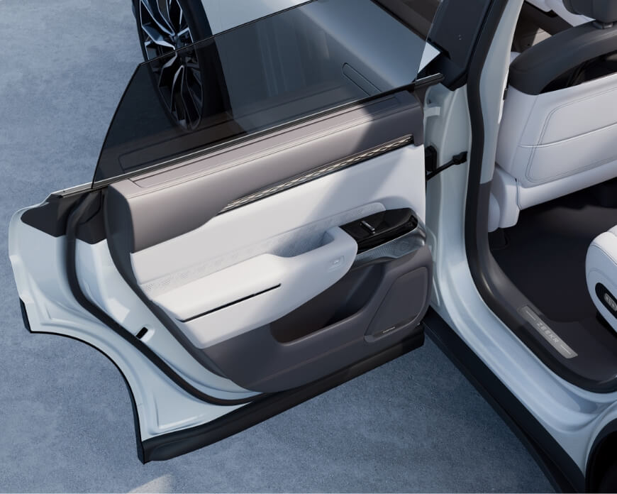 High angle view of a frameless door in a Zeekr 7x