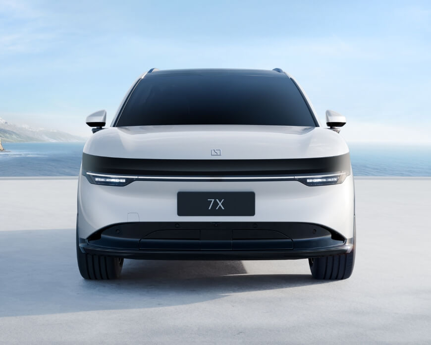 Front angle of a Zeekr SUV with a clear blue background