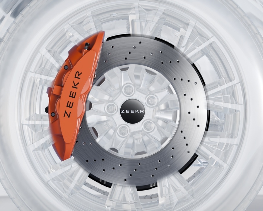 X-Ray view of the brake pad and calipers of a Zeekr elecytric SUV