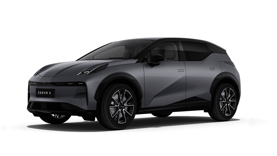 Front 3/4 render of a Zeekr Grid Grey paint finish