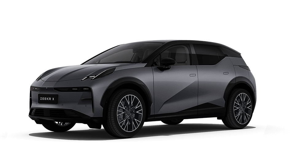 Front 3/4 render of a Zeekr Grid Grey paint finish