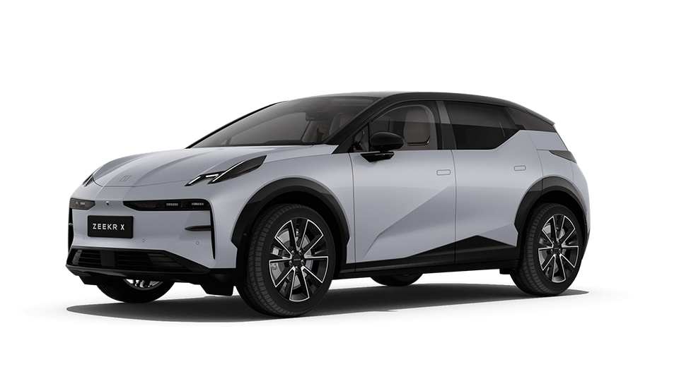 Front 3/4 render of a Zeekr Mist Grey paint finish