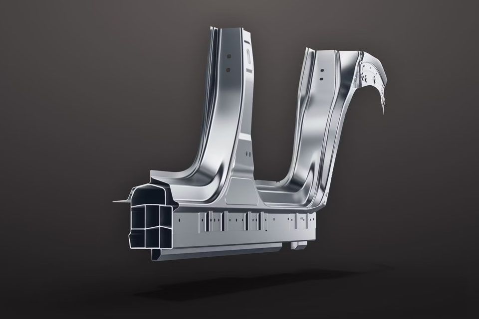 Close up cut away detail image of a a steel frame