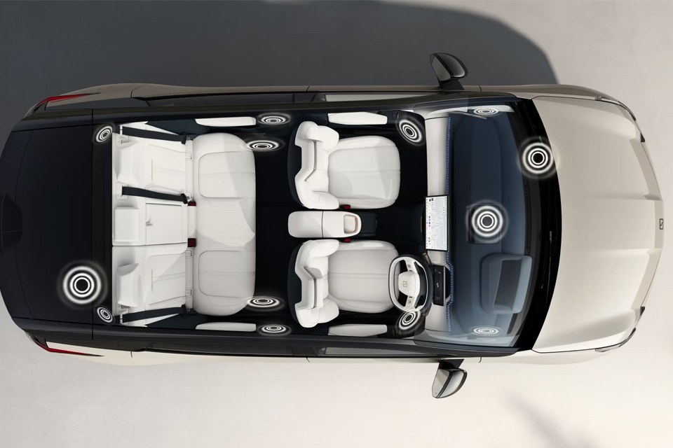 Top down view of a car showing the speaker locations